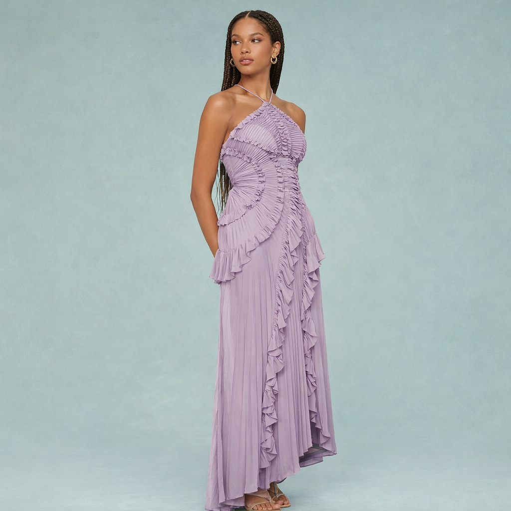 Belia Halter-Neck Chiffon Maxi Dress