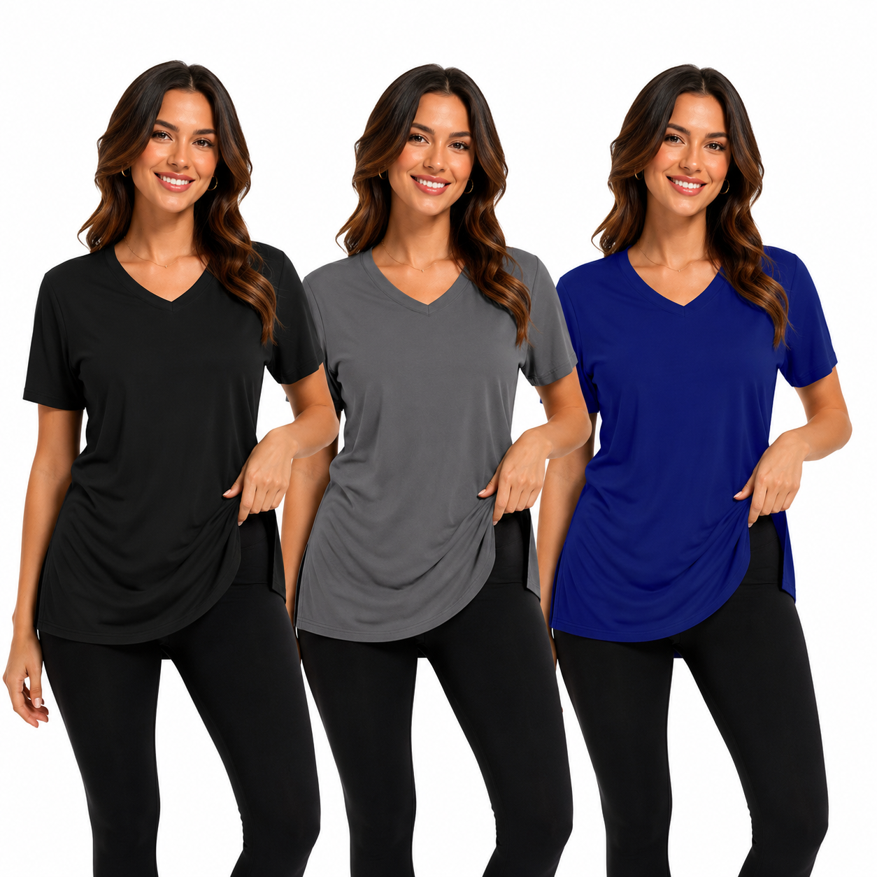 Selena Loose Fit V-Neck Tee (Pack of 3)