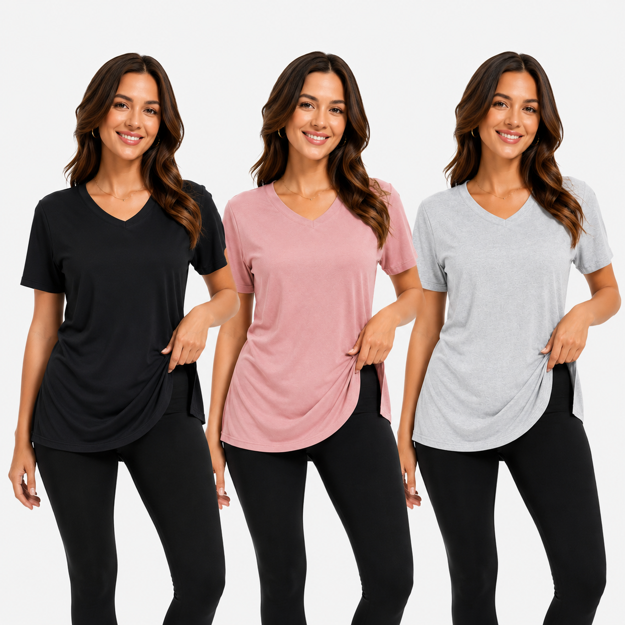 Selena Loose Fit V-Neck Tee (Pack of 3)
