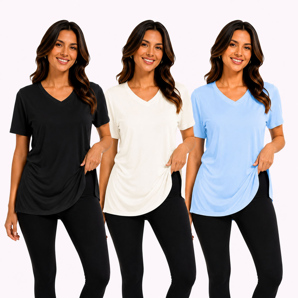Selena Loose Fit V-Neck Tee (Pack of 3)