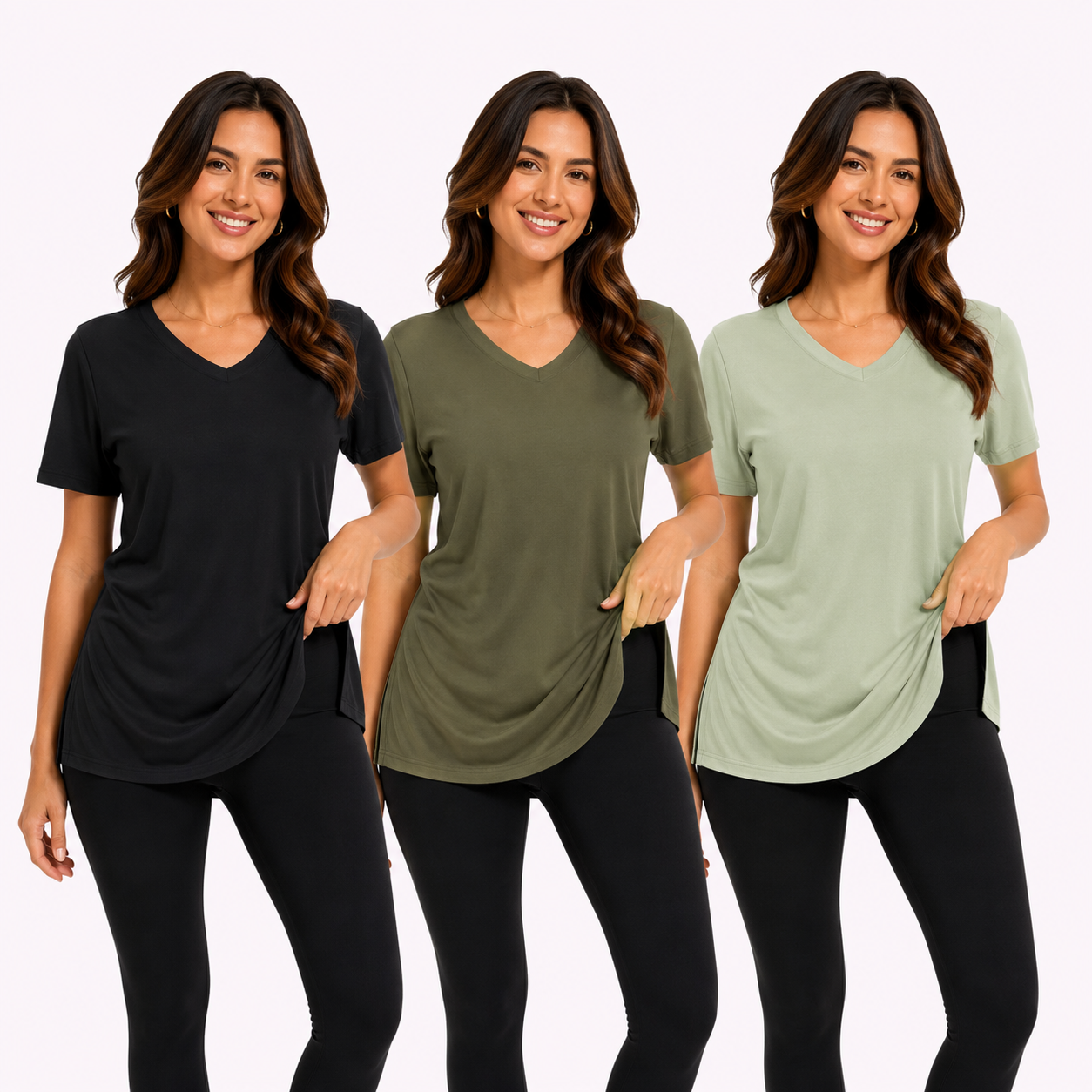 Selena Loose Fit V-Neck Tee (Pack of 3)