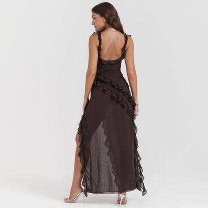 Ariela Maxi Dress – Georgette, Ruffled Straps & Side Slit