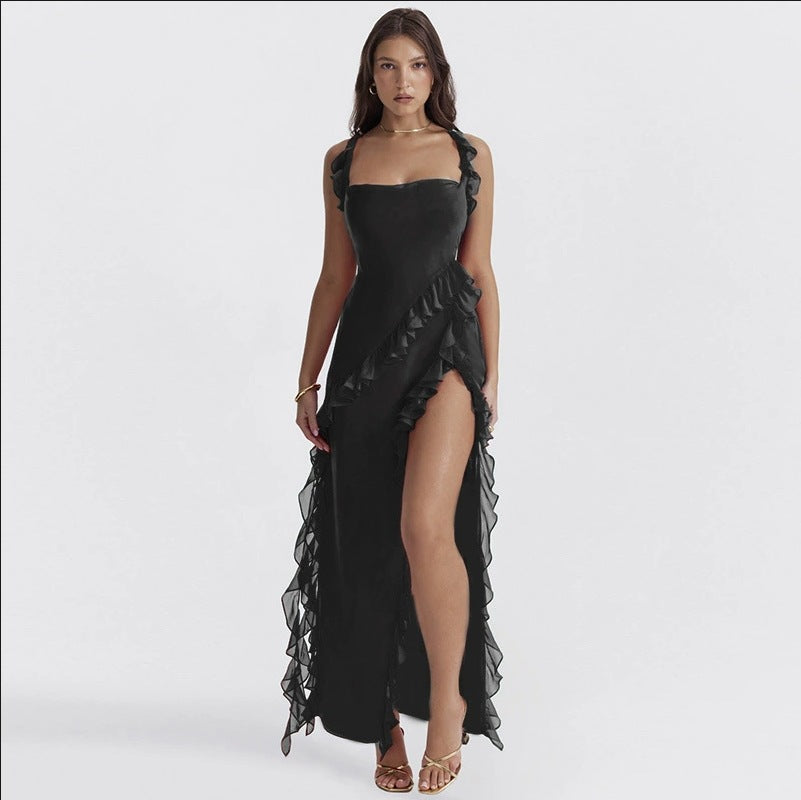 Ariela Maxi Dress – Georgette, Ruffled Straps & Side Slit