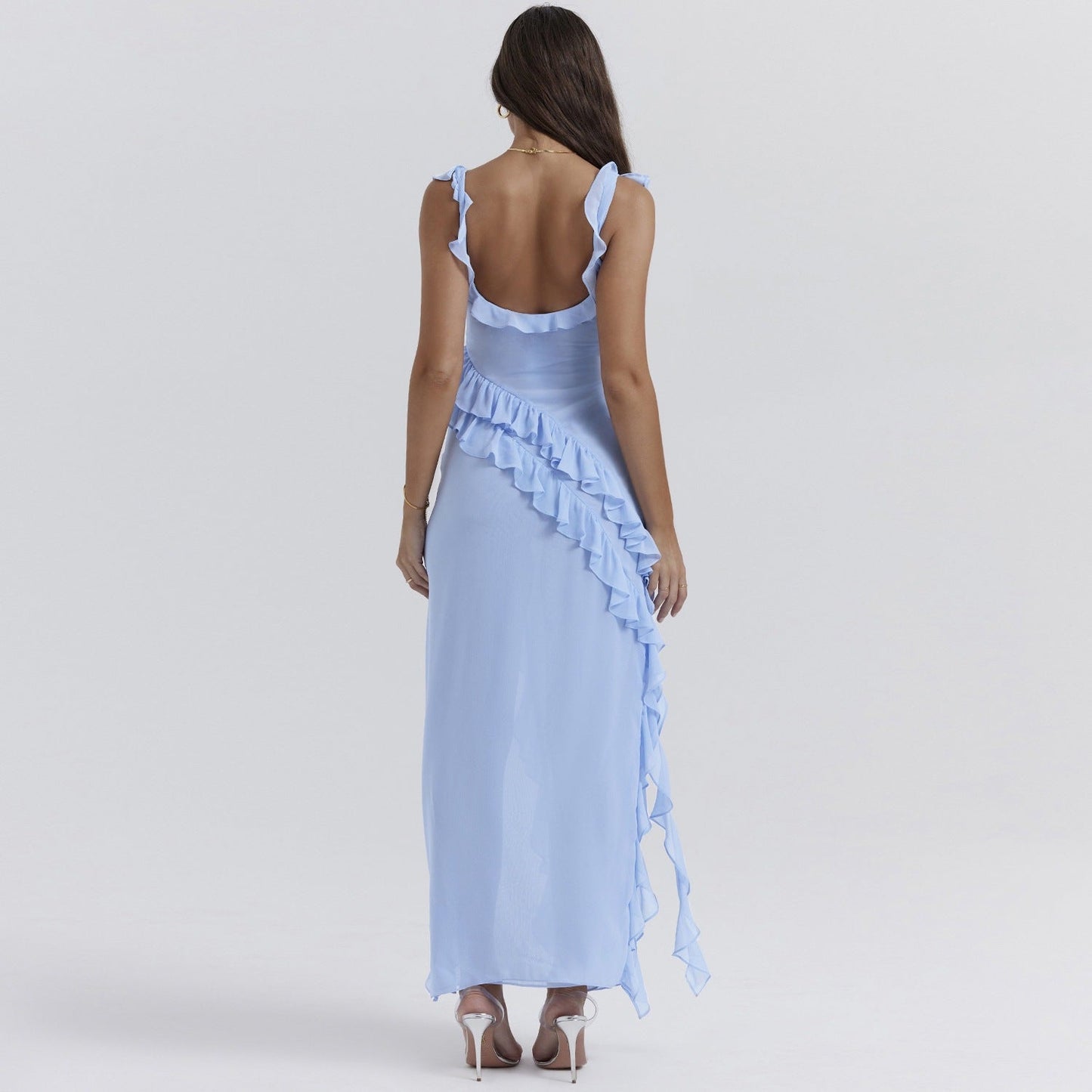 Ariela Maxi Dress – Georgette, Ruffled Straps & Side Slit