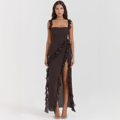 Ariela Maxi Dress – Georgette, Ruffled Straps & Side Slit