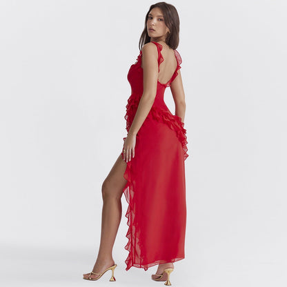 Ariela Maxi Dress – Georgette, Ruffled Straps & Side Slit