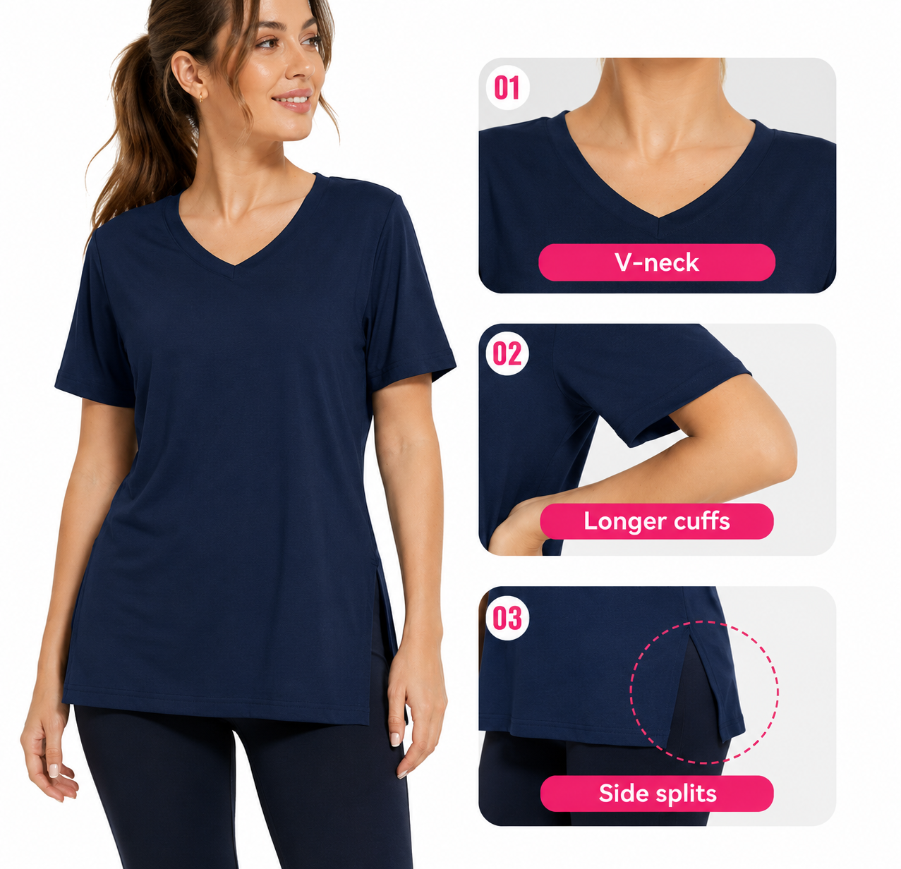 Selena Loose Fit V-Neck Tee (Pack of 3)