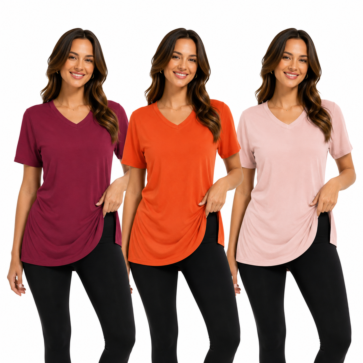 Selena Loose Fit V-Neck Tee (Pack of 3)