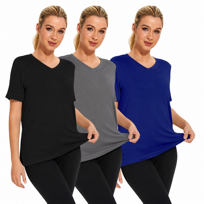 Selena Loose Fit V-Neck Tee 3-pack: Black/ Dark Gray/ Navy Blue