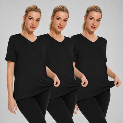 Selena Loose Fit V-Neck Tee 3-pack: Black/ Black/ Black