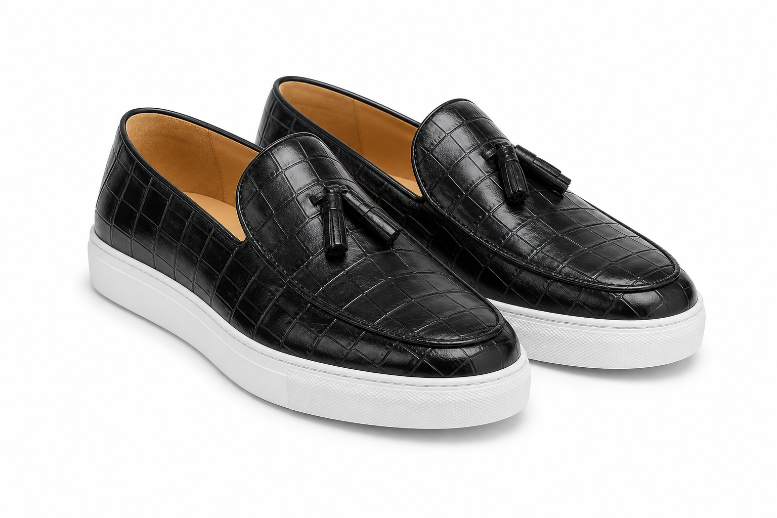 Passero Tassel Loafers in black crocodile-textured leather