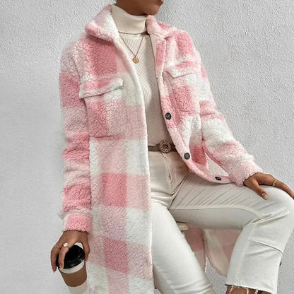 Marla Checkered Jacket – Oversized Faux Fur Plaid Knit