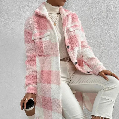 Marla Checkered Jacket – Oversized Faux Fur Plaid Knit