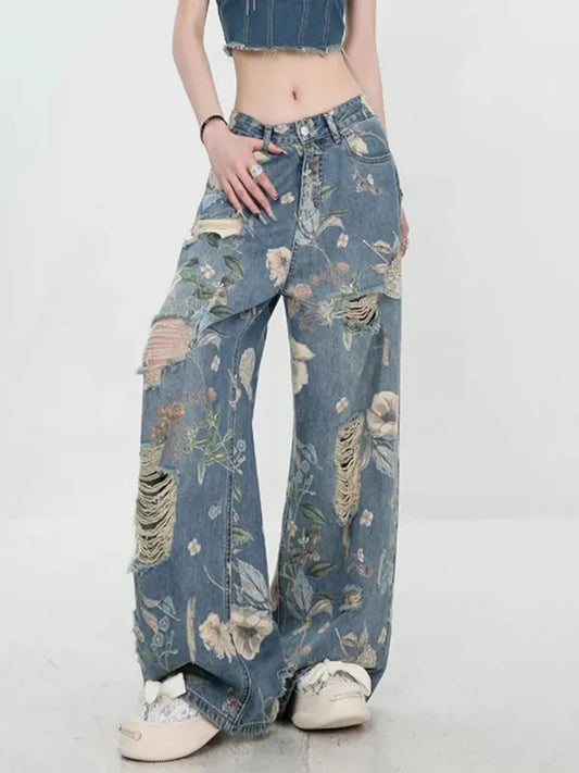 Fiona Wide-Leg Floral Print Jeans