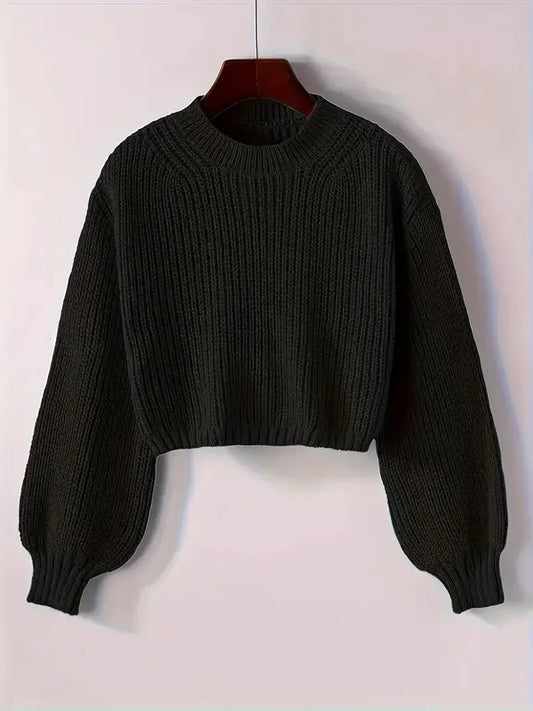 Viona Crop Sweater – Soft Blouson Mock Neck Knit