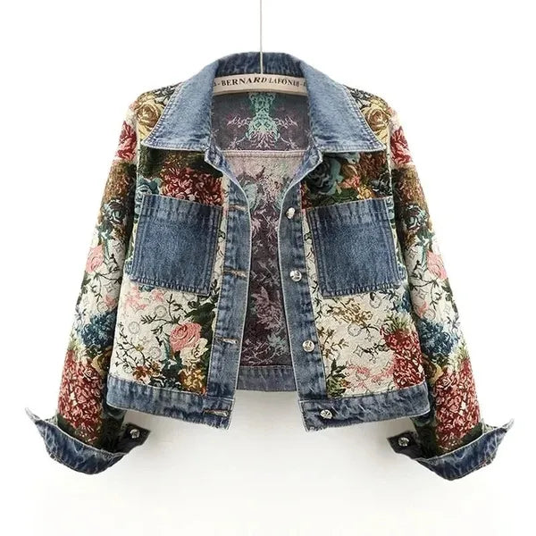 Fiora Floral Denim Jacket – Relaxed Fit, Cotton Blend