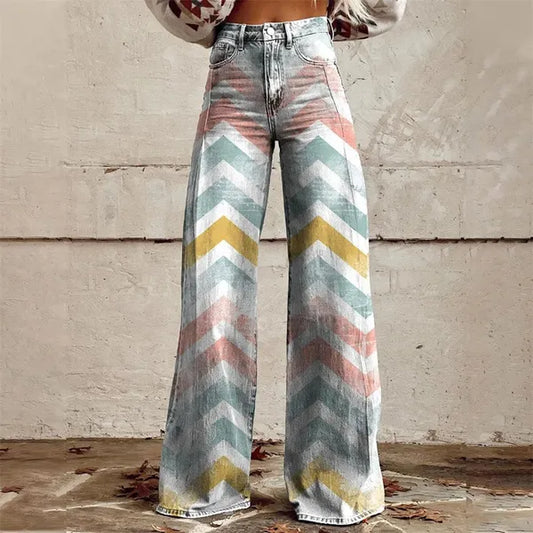 Zampa Printed High-Waist Flare Jeans – Premium Denim