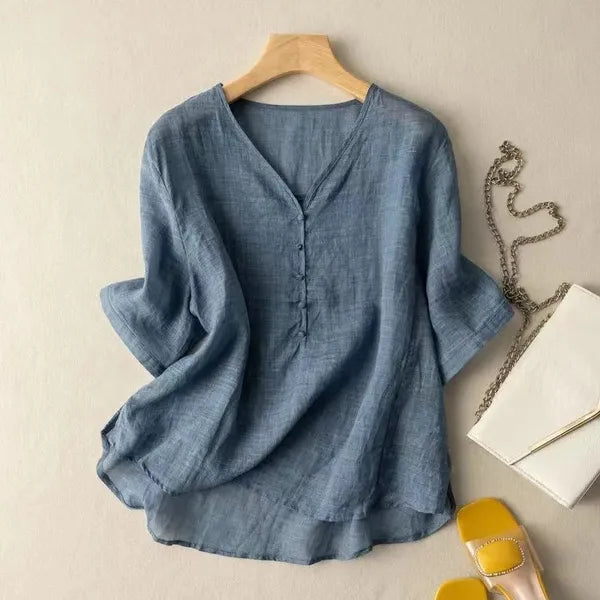 Mayla Linen Blouse – Breathable Mid-Sleeve Top