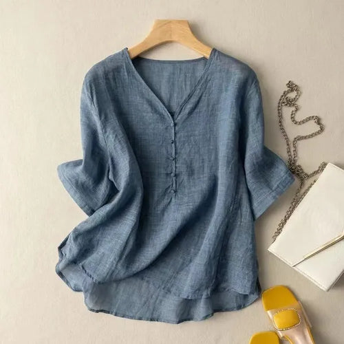Mayla Linen Blouse – Breathable Mid-Sleeve Top