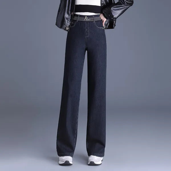 Meira Denim Pants – Elastic High-Waist Straight Cut