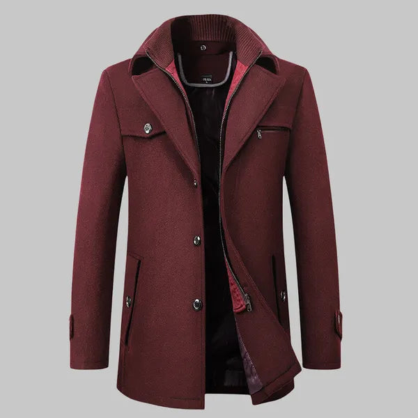 Ezven Jacket – Wool Blend Coat with Double Collar