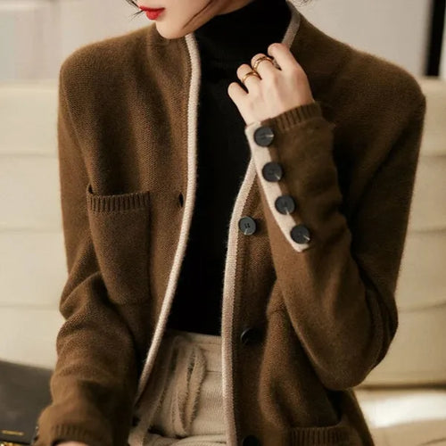 Anne Cardigan – Wool Blend Wrap with Contrast Details