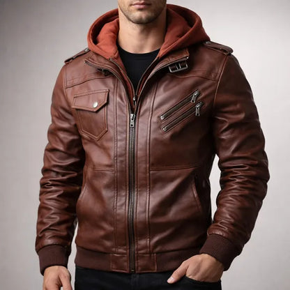 Zoren Leather Jacket – Premium Moto Jacket with Hood