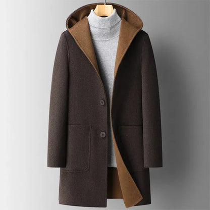 Wool Hooded Overcoat – Tailored Wool Blend Coat