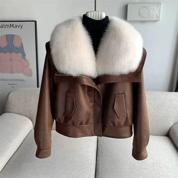 Andra Jacket – Faux Fur Collar Double-Faced Coat