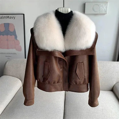 Andra Jacket – Faux Fur Collar Double-Faced Coat