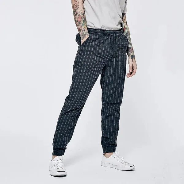 Berle Casual Pants – Cotton-Linen Slim Fit Pinstripe