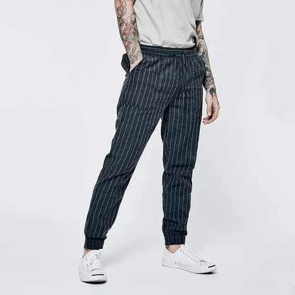Berle Casual Pants – Cotton-Linen Slim Fit Pinstripe