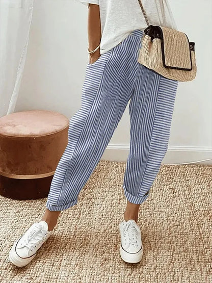 Striped Pantona Pants with Adjustable Waist