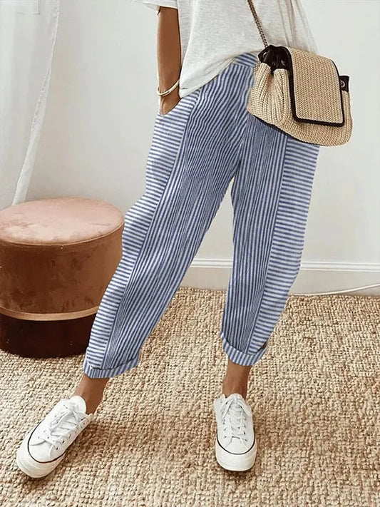 Striped Pantona Pants with Adjustable Waist