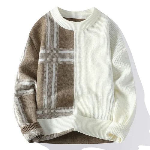 Mevrick Plaid Knit Sweater – Relaxed Crew Neck