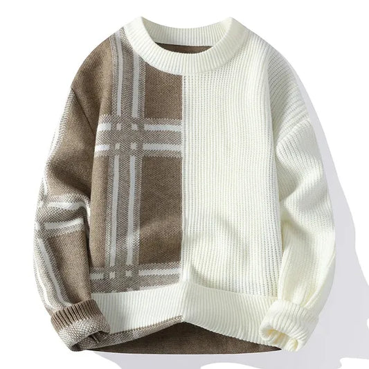 Mevrick Plaid Knit Sweater – Relaxed Crew Neck