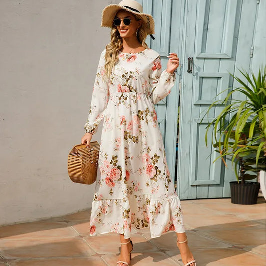 Myrel Floral Tiered Chiffon Maxi Dress – High Waist