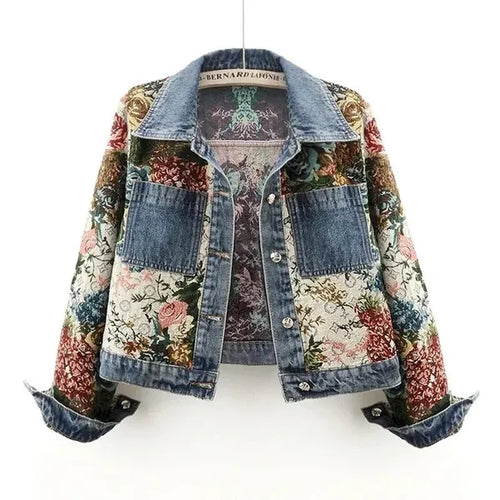 Fiora Floral Denim Jacket – Relaxed Fit, Cotton Blend