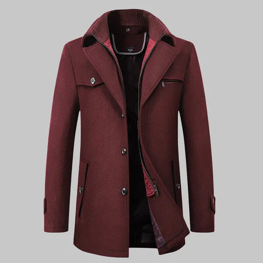 Ezven Jacket – Wool Blend Coat with Double Collar