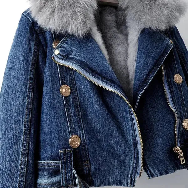 Ava Denim Jacket – Faux Fur Lined, Removable Collar