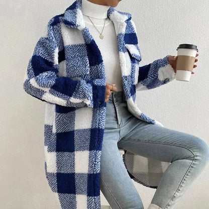 Marla Checkered Jacket – Oversized Faux Fur Plaid Knit