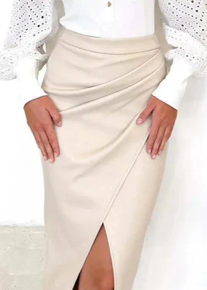 Maeve Premium Leather Midi Skirt with Front Slit