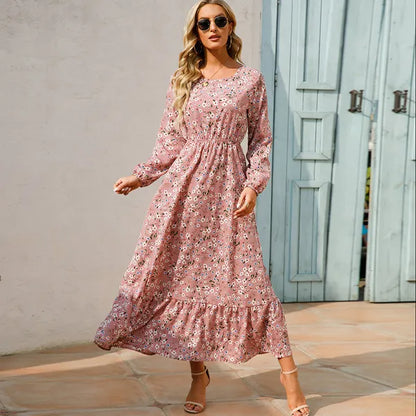 Myrel Floral Tiered Chiffon Maxi Dress – High Waist