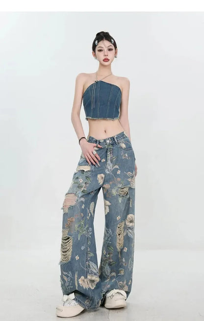 Fiona Wide-Leg Floral Print Jeans