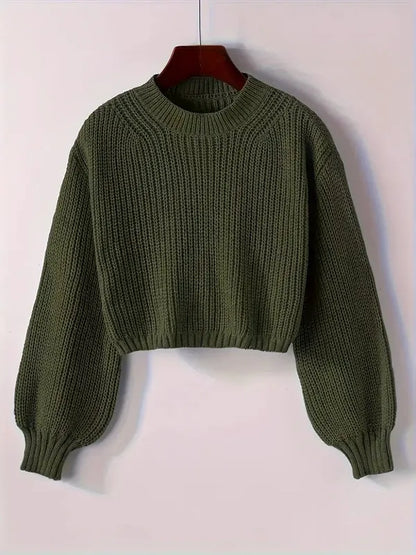 Viona Crop Sweater – Soft Blouson Mock Neck Knit