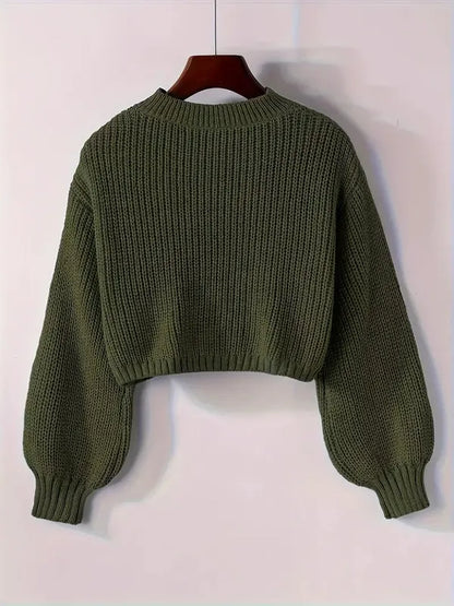 Viona Crop Sweater – Soft Blouson Mock Neck Knit