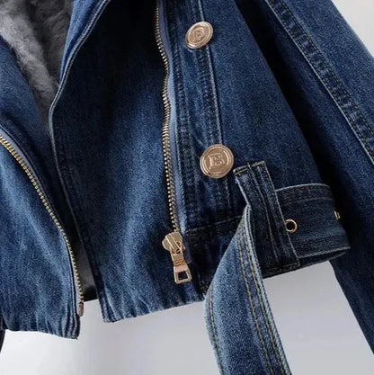 Ava Denim Jacket – Faux Fur Lined, Removable Collar
