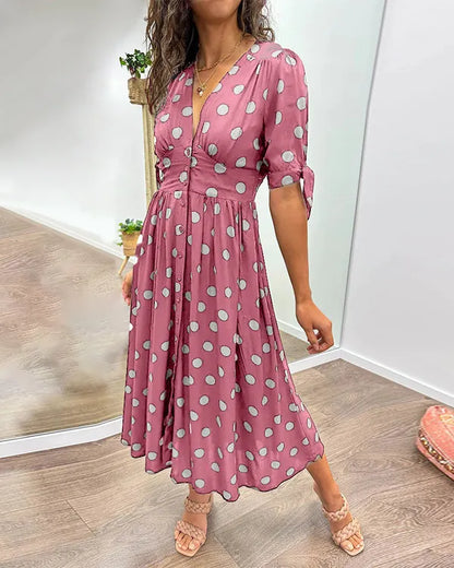 Vivienne Polka Dot V-Neck Dress
