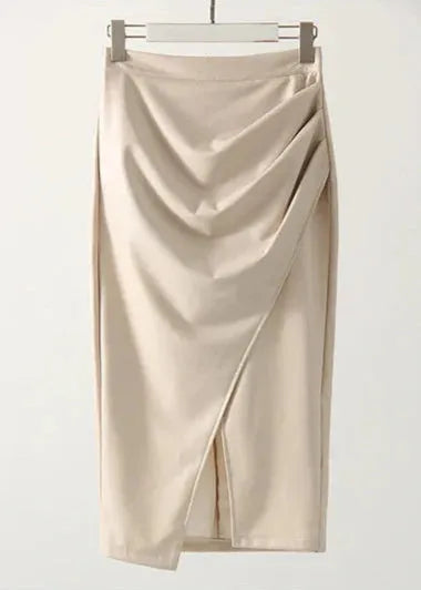 Maeve Premium Leather Midi Skirt with Front Slit