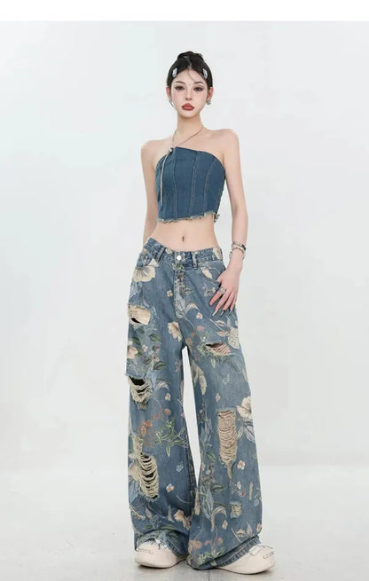 Fiona Wide-Leg Floral Print Jeans